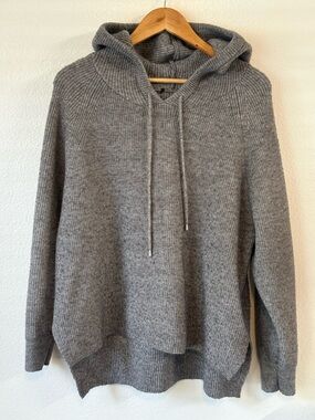 Cyrus Women’s Hooded Rib Knit Sweater Jacket Grey Size XL Cozy Utility Feminine